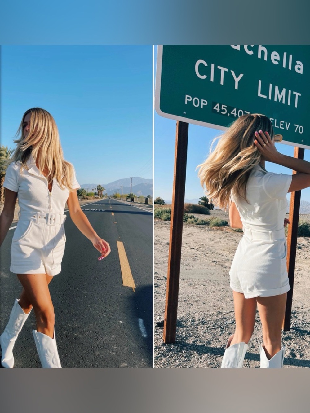 Show Me Your MuMu Venice CA Outlaw White Denim Belted Short Collared Romper M